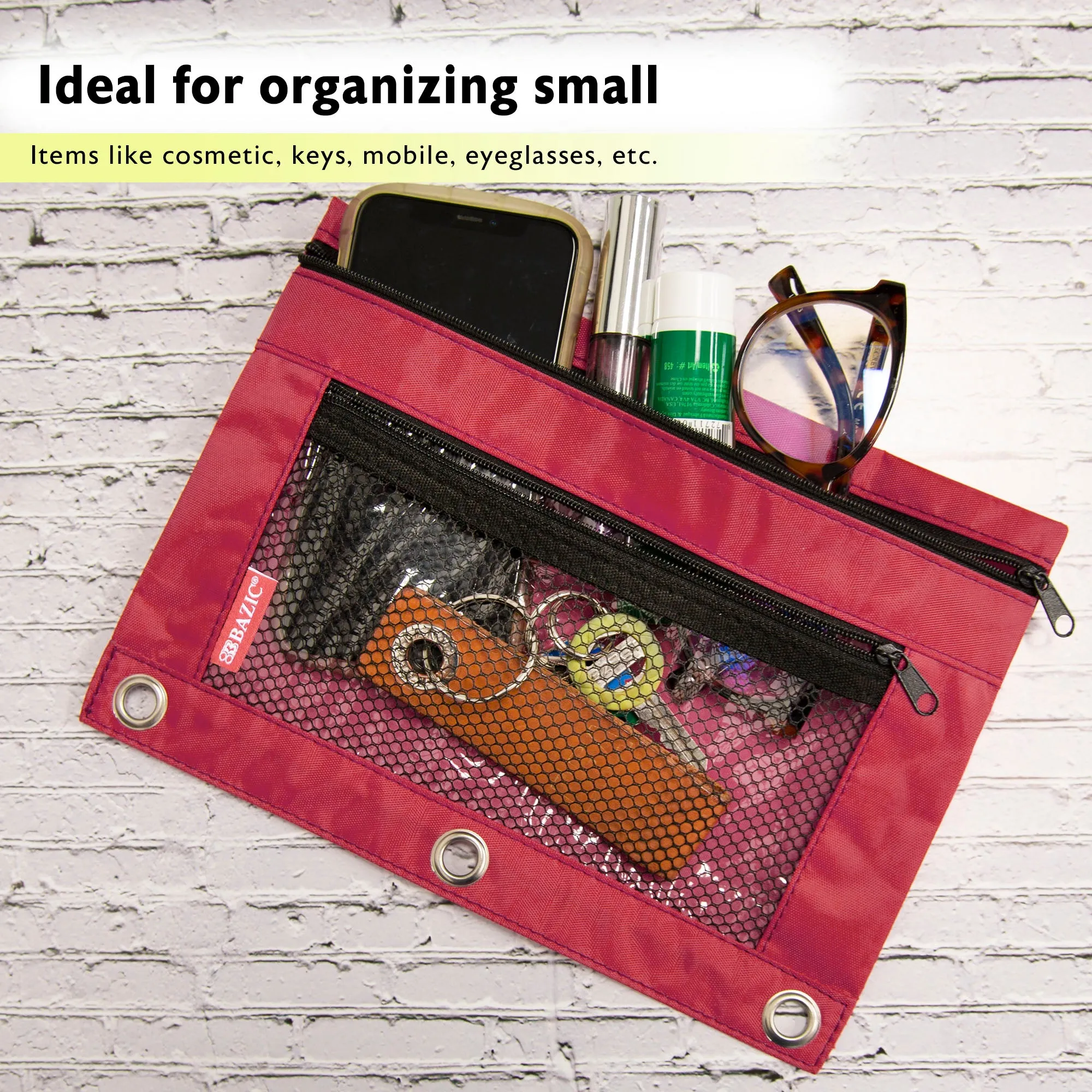 Pencil Pouch 3-Ring Double Zipper w/ Mesh Window