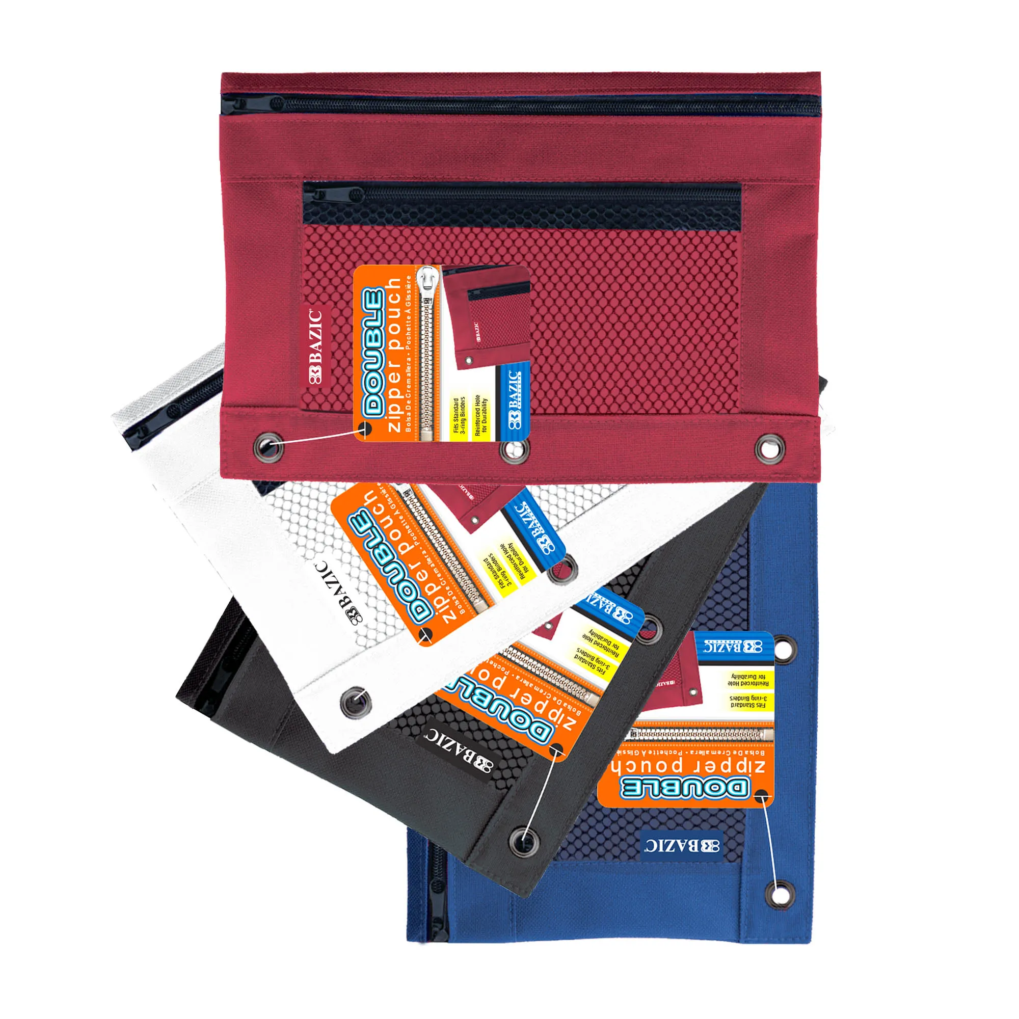 Pencil Pouch 3-Ring Double Zipper w/ Mesh Window