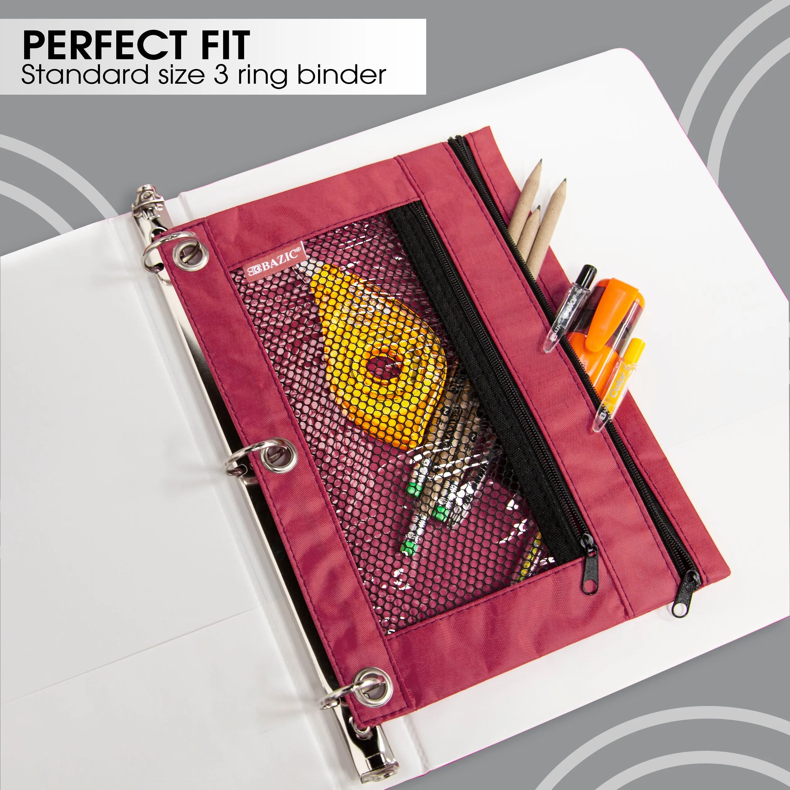 Pencil Pouch 3-Ring Double Zipper w/ Mesh Window