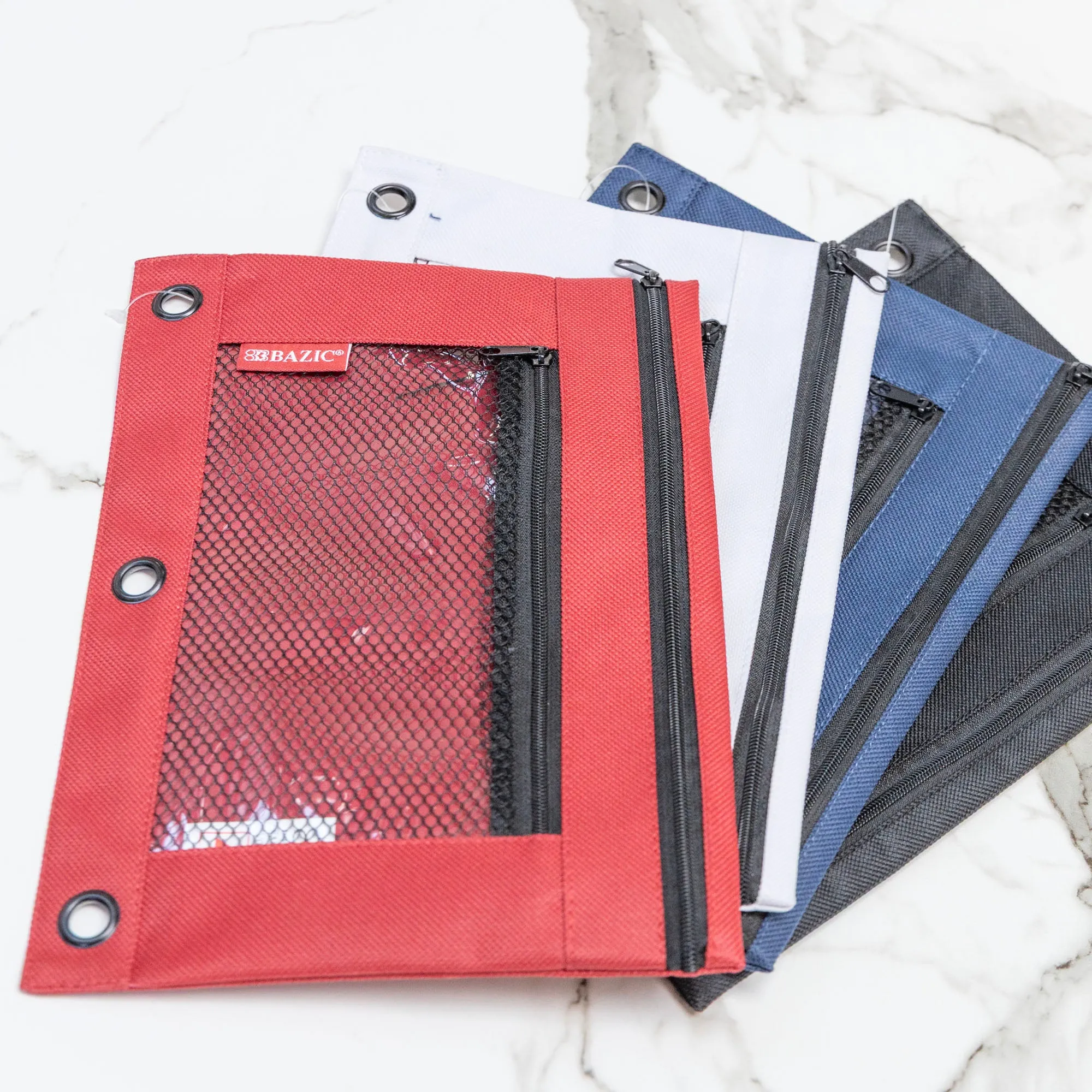 Pencil Pouch 3-Ring Double Zipper w/ Mesh Window