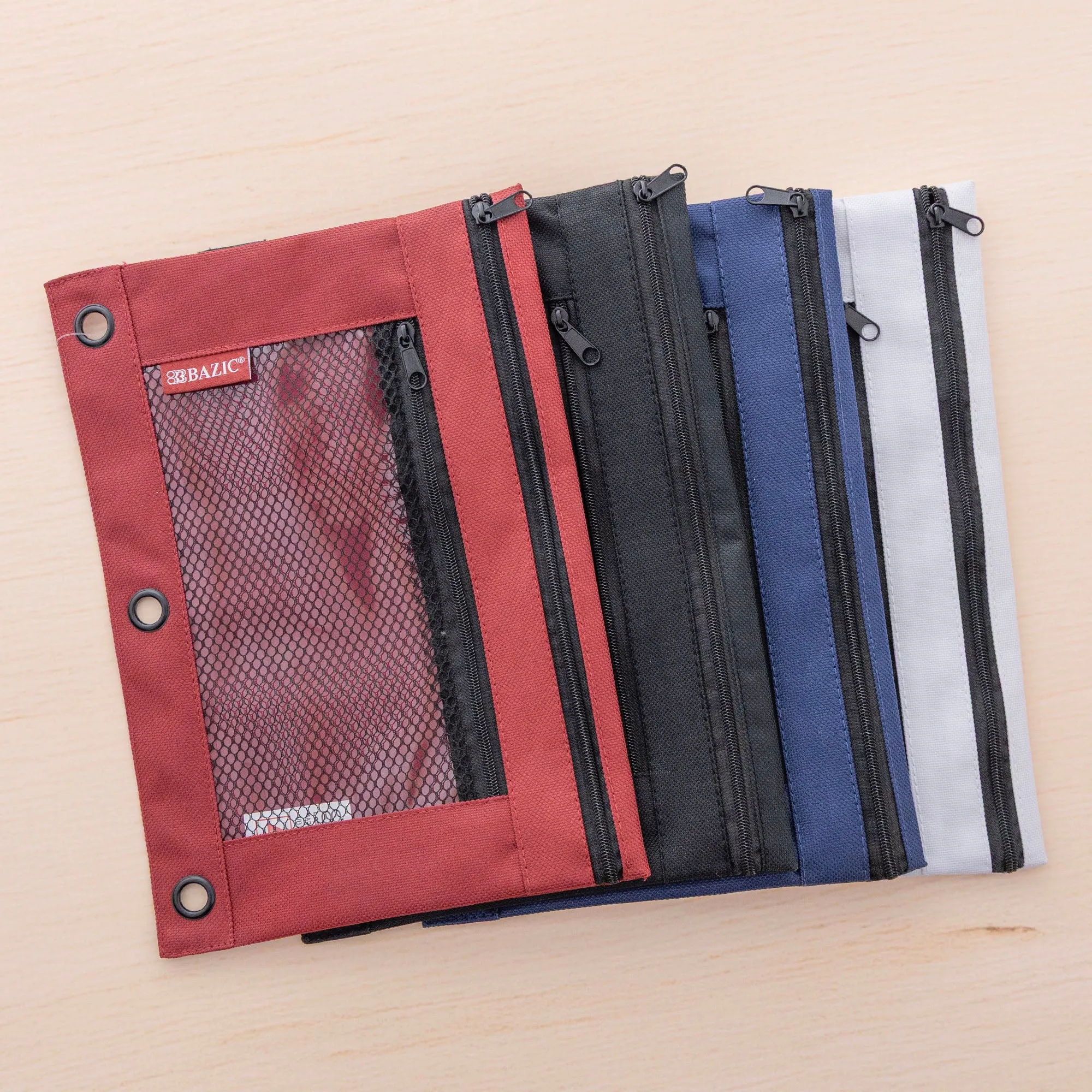 Pencil Pouch 3-Ring Double Zipper w/ Mesh Window