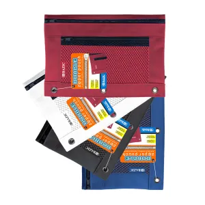 Pencil Pouch 3-Ring Double Zipper w/ Mesh Window