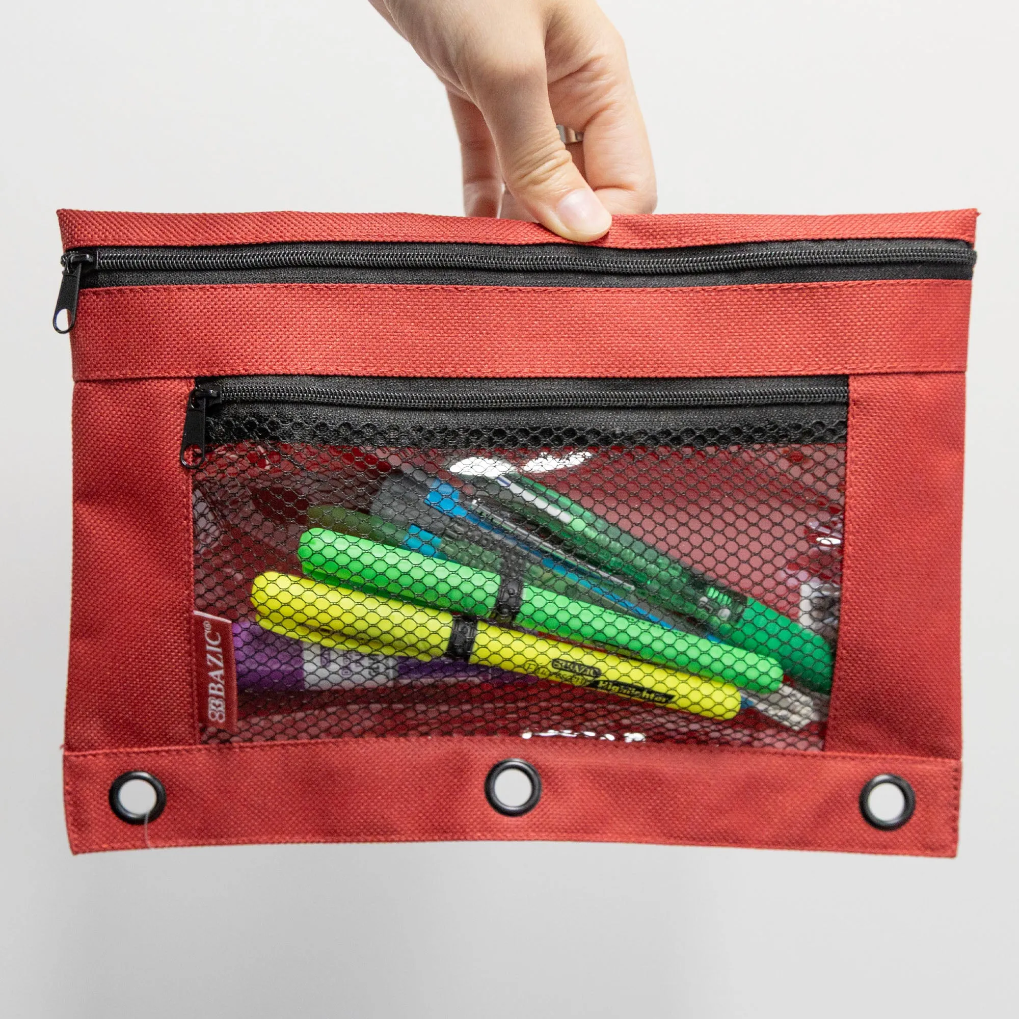 Pencil Pouch 3-Ring Double Zipper w/ Mesh Window