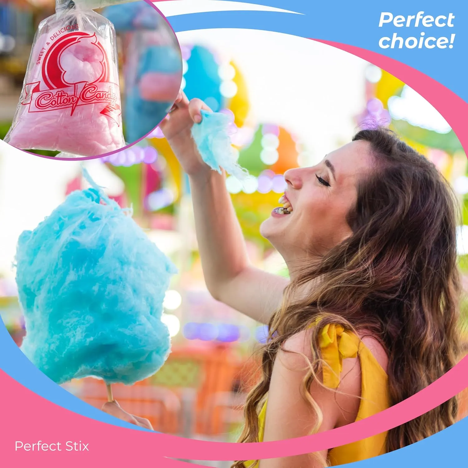 Perfect Stix Concession Essentials CE Cotton Candy Bags-200 Cotton Candy Bags with Ties, 0.5" Height, 18" Width, 12" Length (Pack of 200)