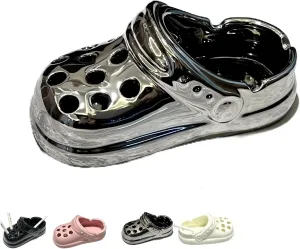 Perforated Shoe Design Ceramic Ashtray - Multifunctional Anti-Fly Home & Office Decor, Unique Gift for Smokers, Men & Women (Silver)