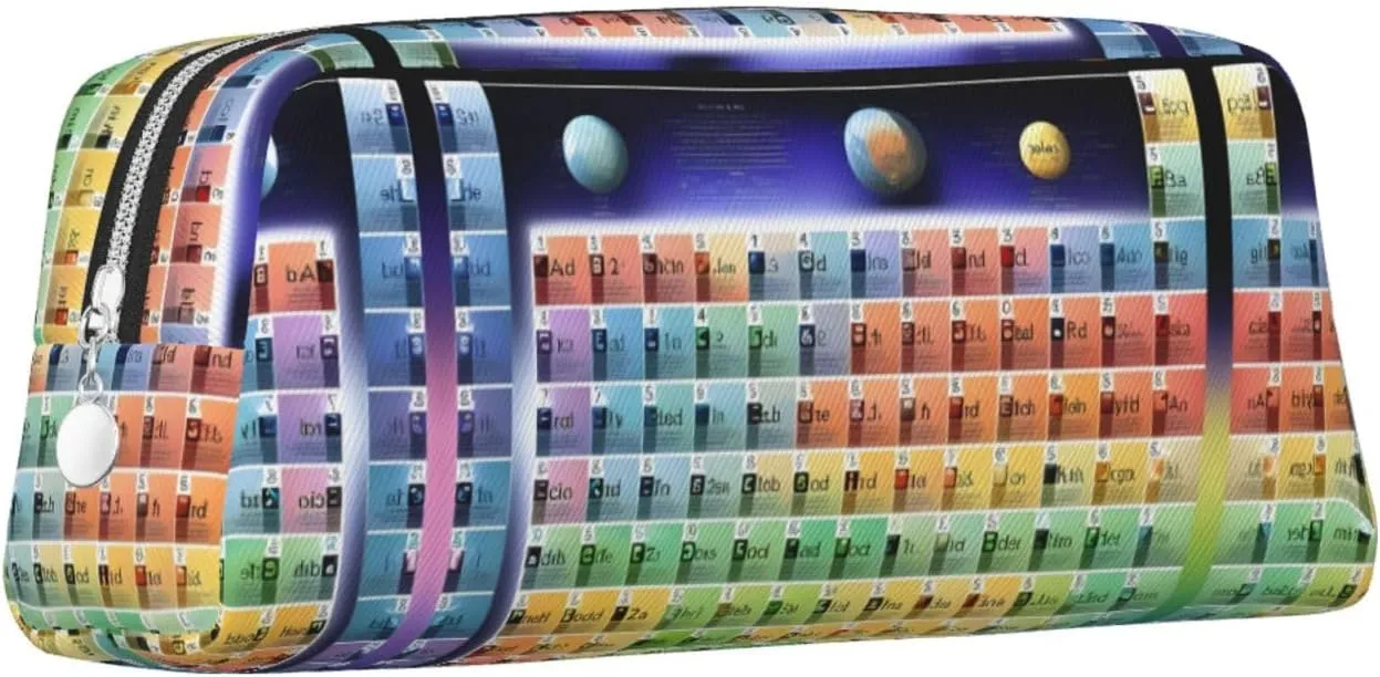 Periodic Table Of Elements Print Large Capacity Pencil Case,Pencil Pouch With Zipper, Durable Leather Pen Bag For Office, Travel