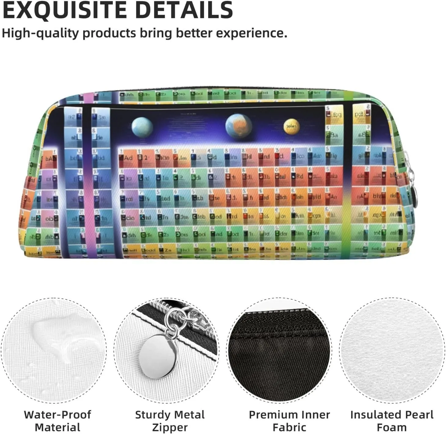 Periodic Table Of Elements Print Large Capacity Pencil Case,Pencil Pouch With Zipper, Durable Leather Pen Bag For Office, Travel