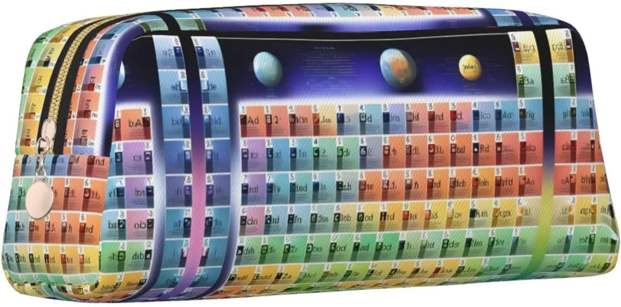 Periodic Table Of Elements Print Large Capacity Pencil Case,Pencil Pouch With Zipper, Durable Leather Pen Bag For Office, Travel