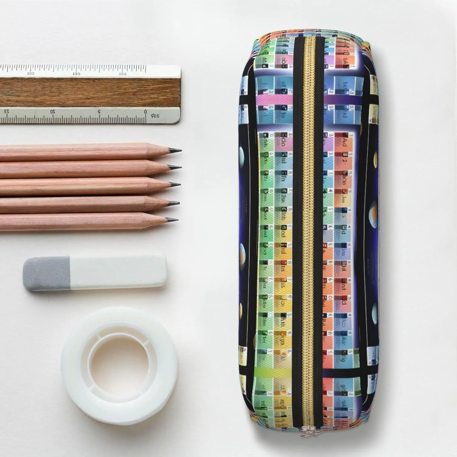 Periodic Table Of Elements Print Large Capacity Pencil Case,Pencil Pouch With Zipper, Durable Leather Pen Bag For Office, Travel