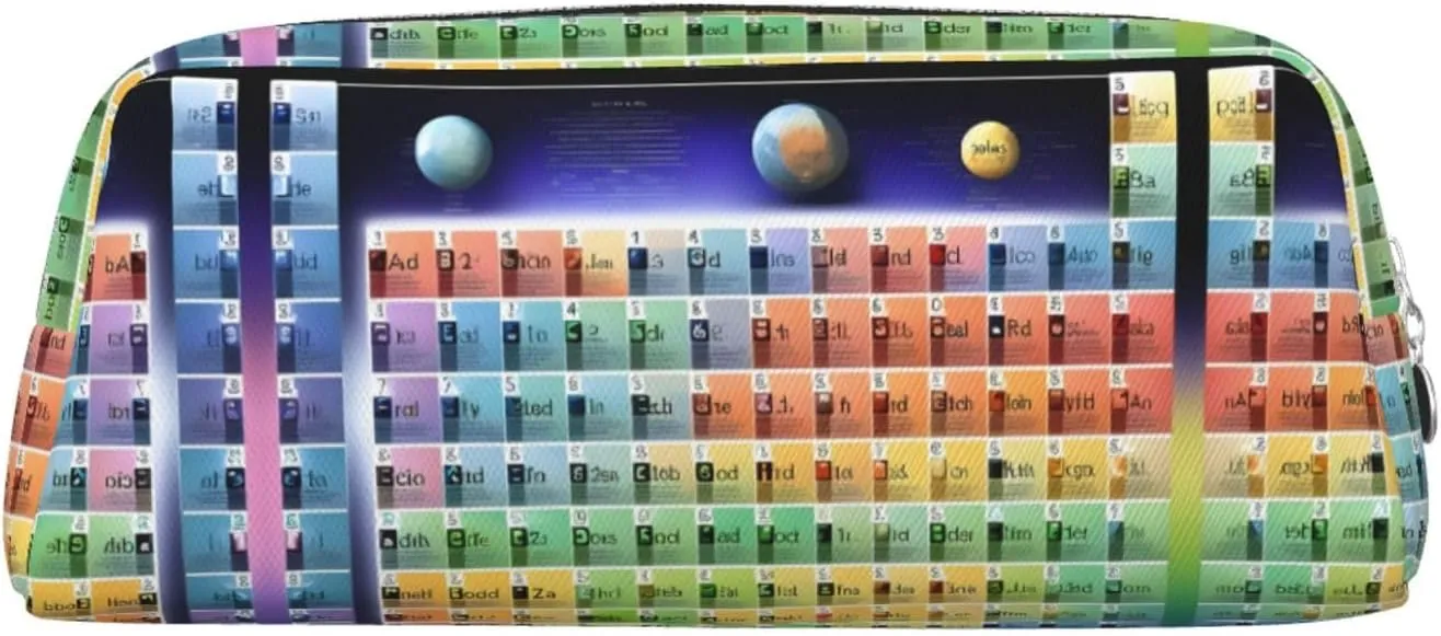 Periodic Table Of Elements Print Large Capacity Pencil Case,Pencil Pouch With Zipper, Durable Leather Pen Bag For Office, Travel