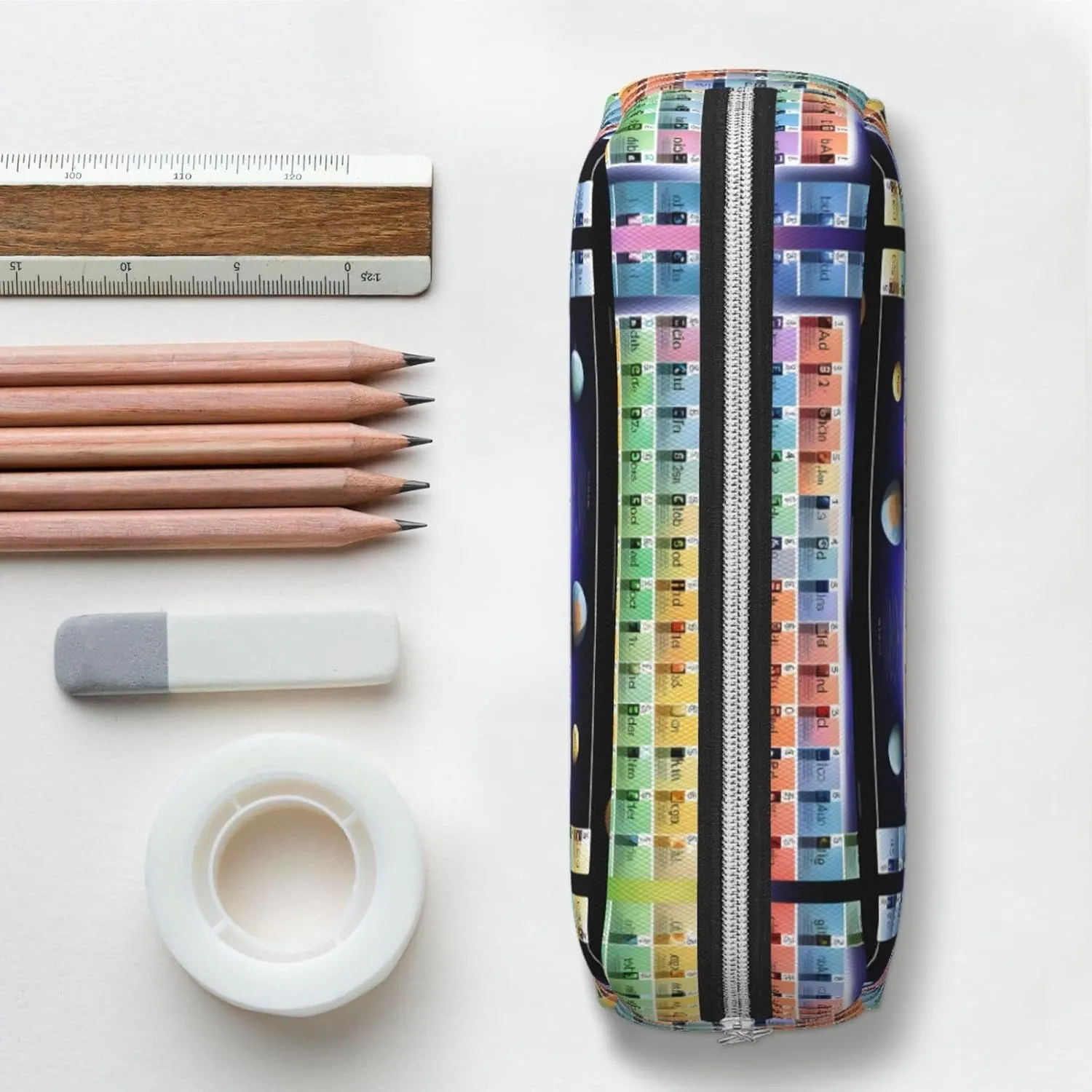 Periodic Table Of Elements Print Large Capacity Pencil Case,Pencil Pouch With Zipper, Durable Leather Pen Bag For Office, Travel