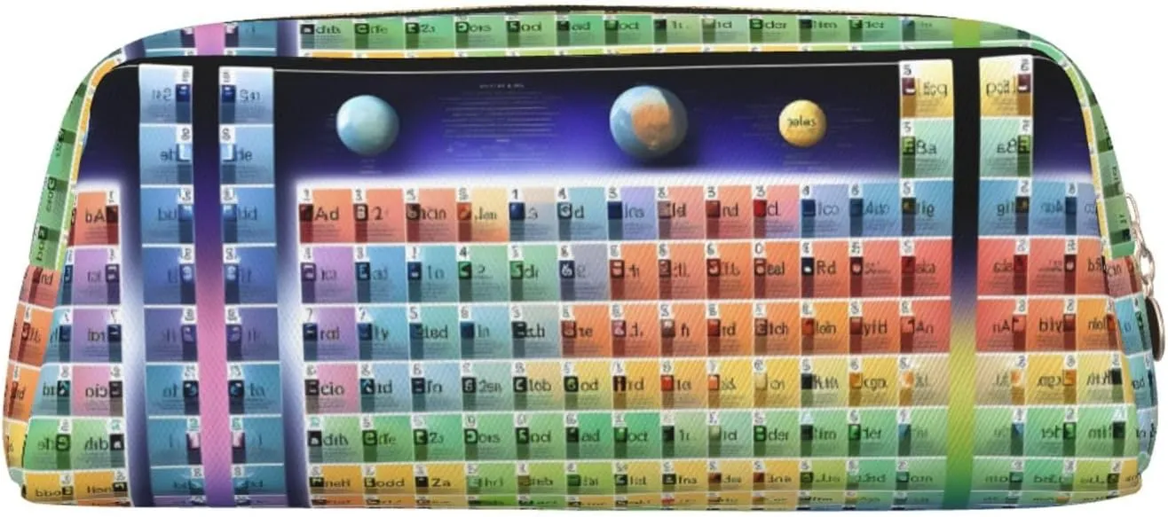 Periodic Table Of Elements Print Large Capacity Pencil Case,Pencil Pouch With Zipper, Durable Leather Pen Bag For Office, Travel