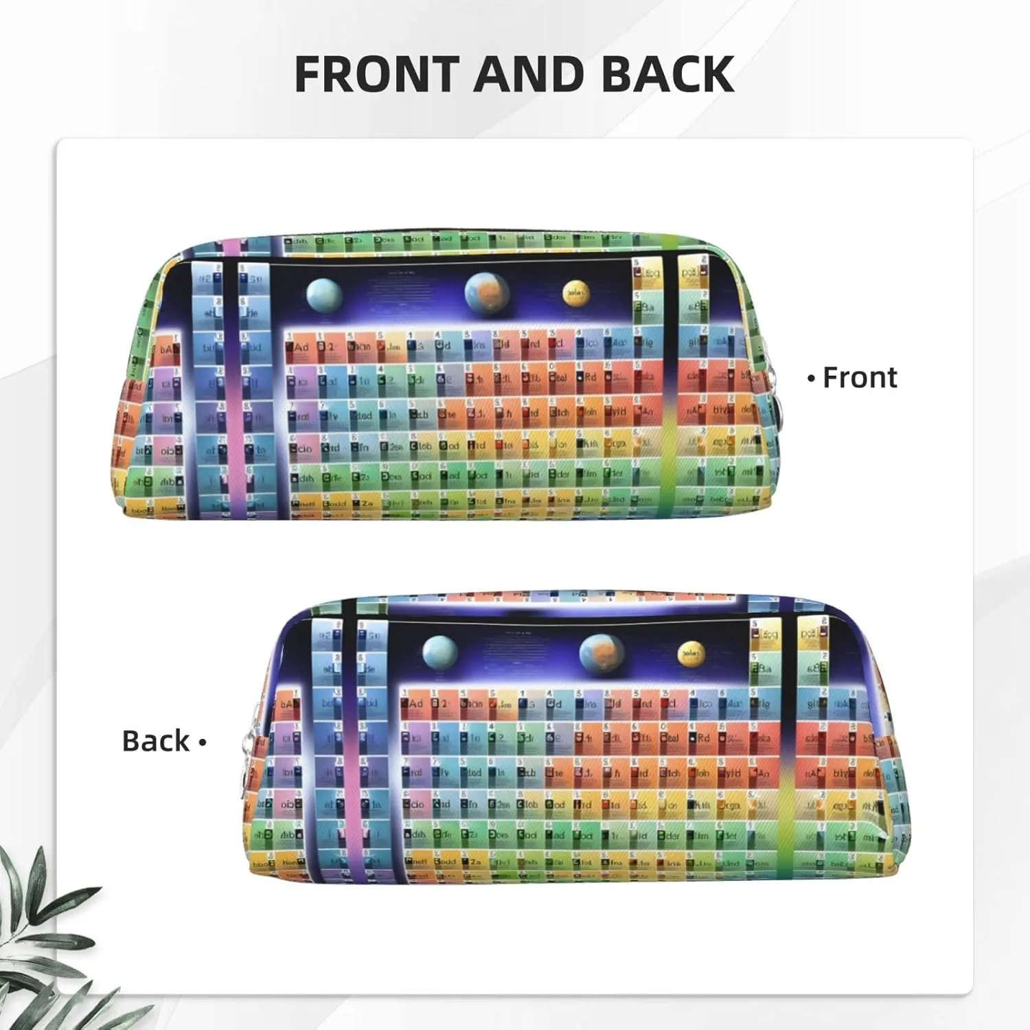 Periodic Table Of Elements Print Large Capacity Pencil Case,Pencil Pouch With Zipper, Durable Leather Pen Bag For Office, Travel