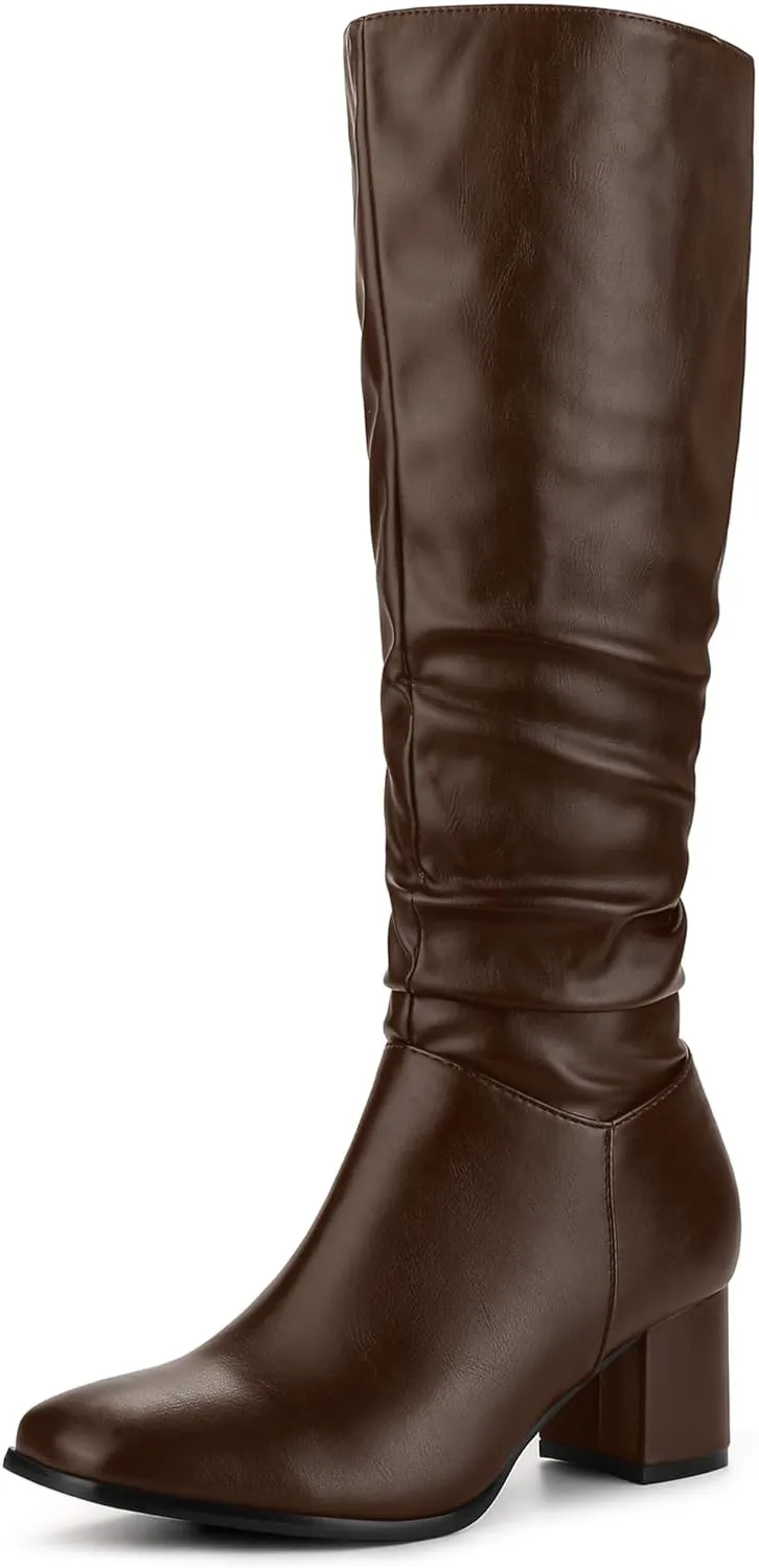 Perphy Thigh High Dress Boots Square Toe Chunky Heel Slouch Knee Highs Boots for Women