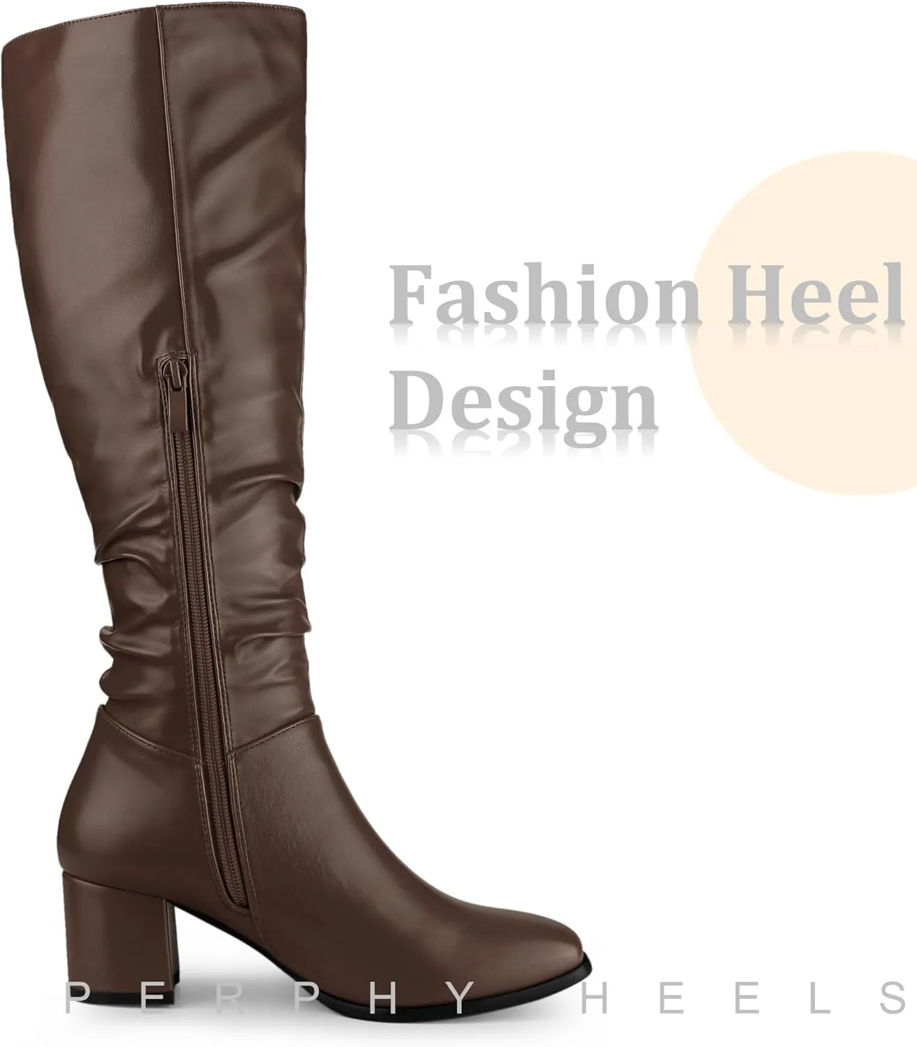 Perphy Thigh High Dress Boots Square Toe Chunky Heel Slouch Knee Highs Boots for Women