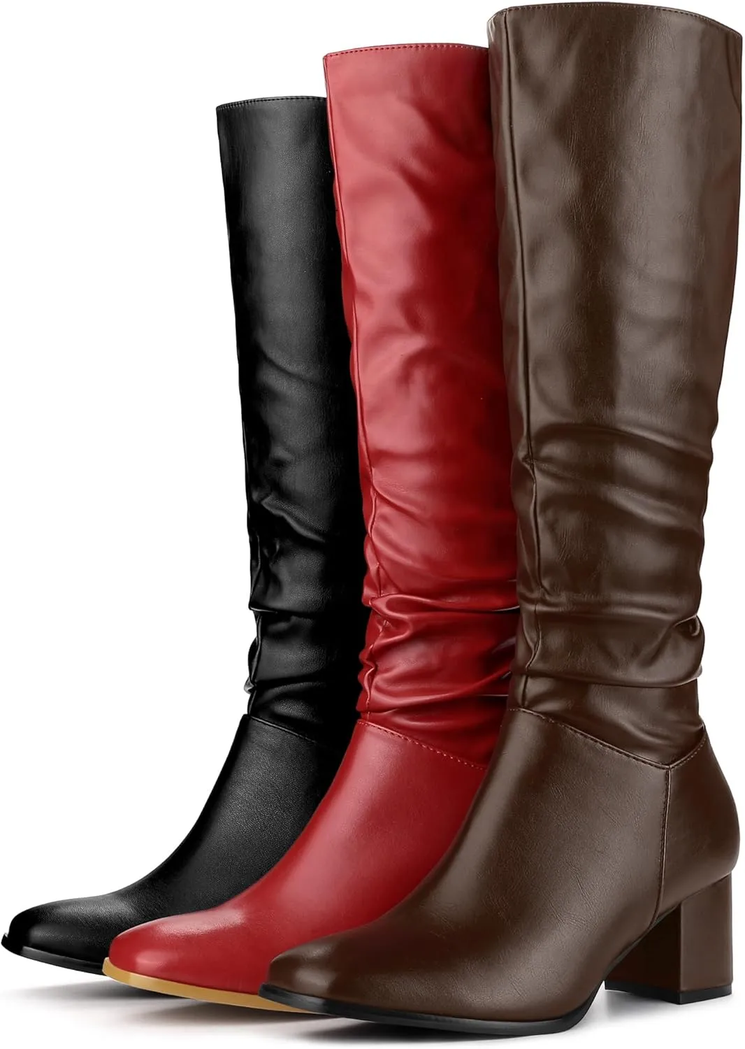 Perphy Thigh High Dress Boots Square Toe Chunky Heel Slouch Knee Highs Boots for Women