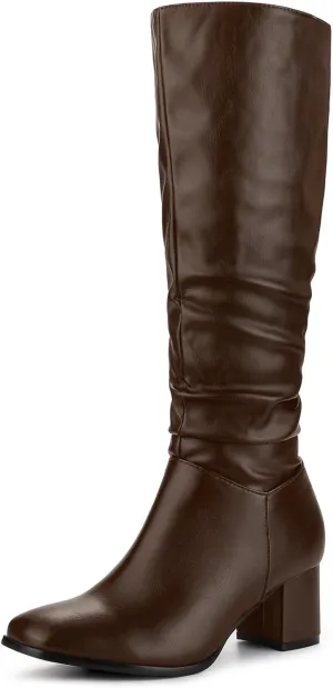 Perphy Thigh High Dress Boots Square Toe Chunky Heel Slouch Knee Highs Boots for Women