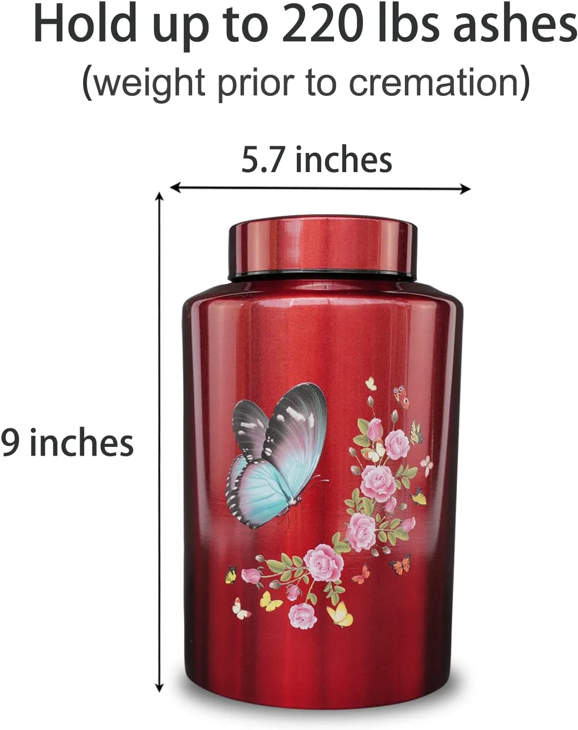 Personalized Large Cremation Urns for Adult Male Female Ashes, Up to 220 lbs Decorative Customized Engraving Urn for Human Remains with Velvet Bag(Butterfly)