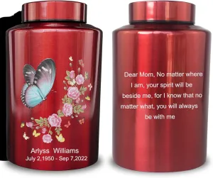Personalized Large Cremation Urns for Adult Male Female Ashes, Up to 220 lbs Decorative Customized Engraving Urn for Human Remains with Velvet Bag(Butterfly)