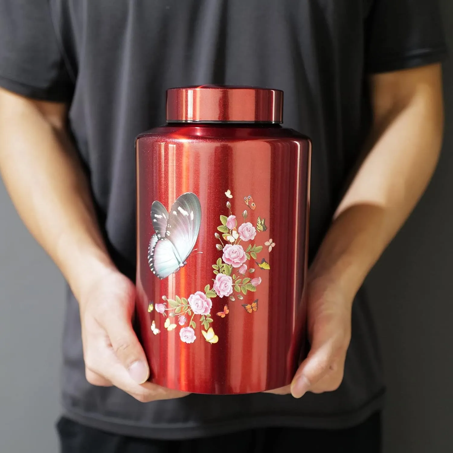 Personalized Large Cremation Urns for Adult Male Female Ashes, Up to 220 lbs Decorative Customized Engraving Urn for Human Remains with Velvet Bag(Butterfly)