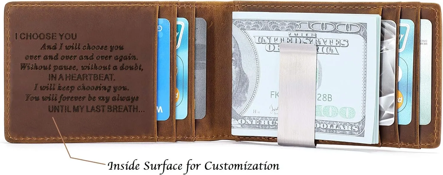 Personalized Leather Engraved Wallet for Husband Boyfriend Dad Son Him - Valentines Day Birthday Anniversary Christmas Wedding Graduation Fathers Day Gift - Custom Men RFID Blocking Bifold Wallets