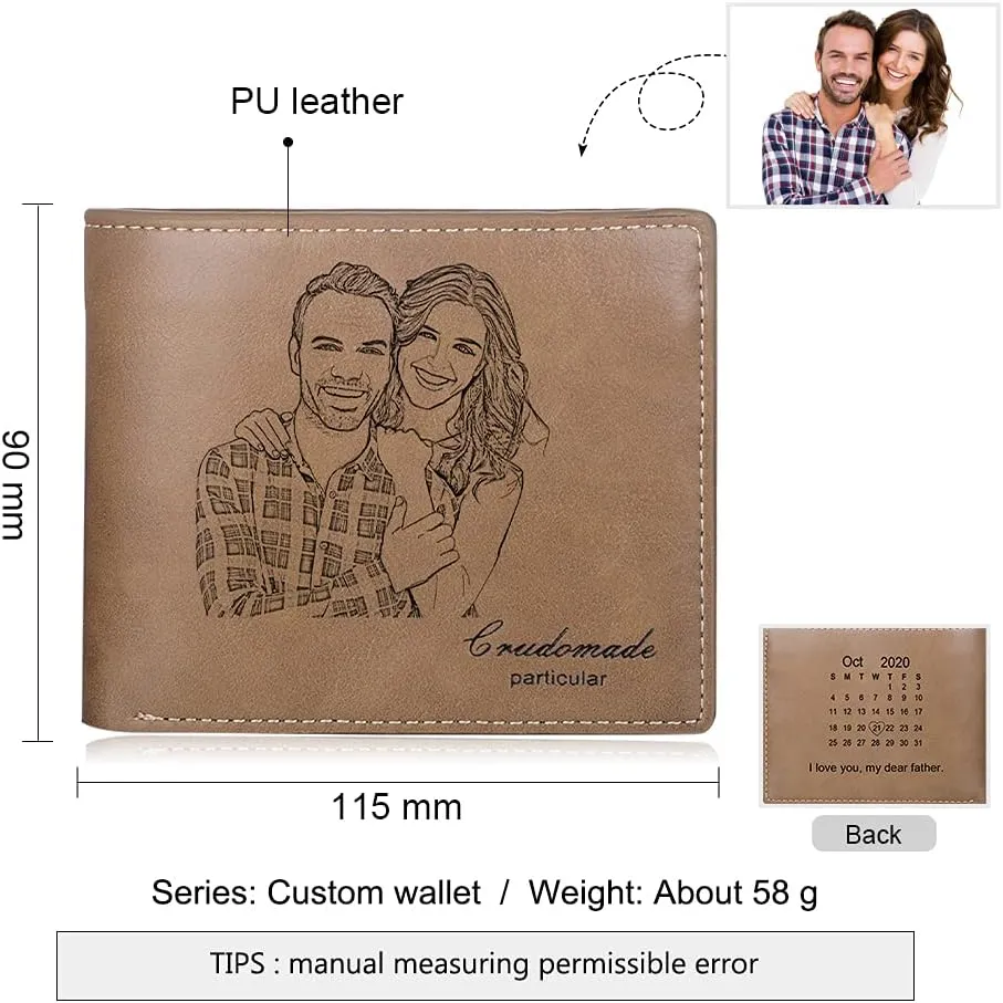 Personalized Men Wallets Custom Engraved Photo Wallet Gifts for Husband,Dad,Son,Boyfriend