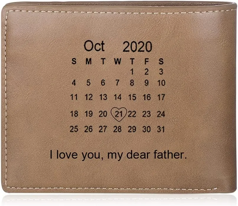 Personalized Men Wallets Custom Engraved Photo Wallet Gifts for Husband,Dad,Son,Boyfriend