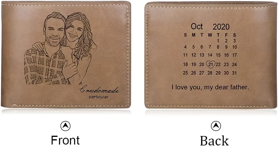 Personalized Men Wallets Custom Engraved Photo Wallet Gifts for Husband,Dad,Son,Boyfriend
