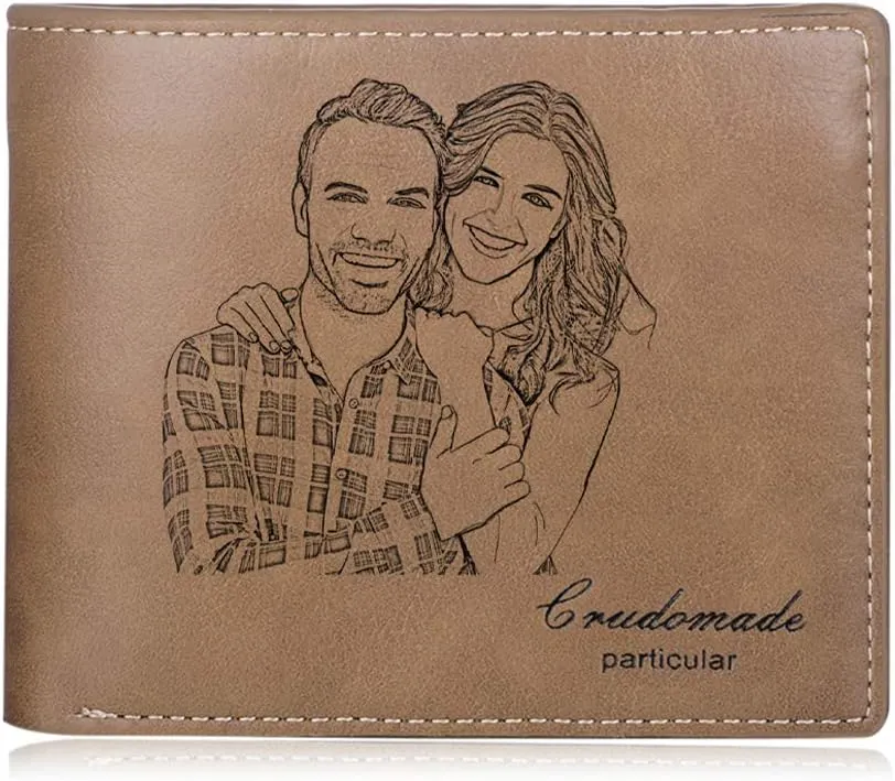Personalized Men Wallets Custom Engraved Photo Wallet Gifts for Husband,Dad,Son,Boyfriend