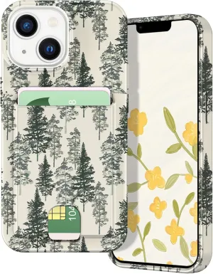 Petocase for iPhone 14 Case/iPhone 13 Wallet Case Card Holder Slot Slim Flexible TPU Gel Rubber Soft Skin Silicone Protective Phone Case Cover for Apple iPhone 13/14 6.1inch-Forest