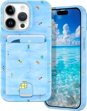 Petocase for iPhone 14 Pro Max Wallet Case Card Holder Slot Slim Fit Flexible TPU Gel Rubber Soft Skin Silicone Protective Phone Case Cover for Apple iPhone 14 Pro Max 6.7inch-Blue Ocean