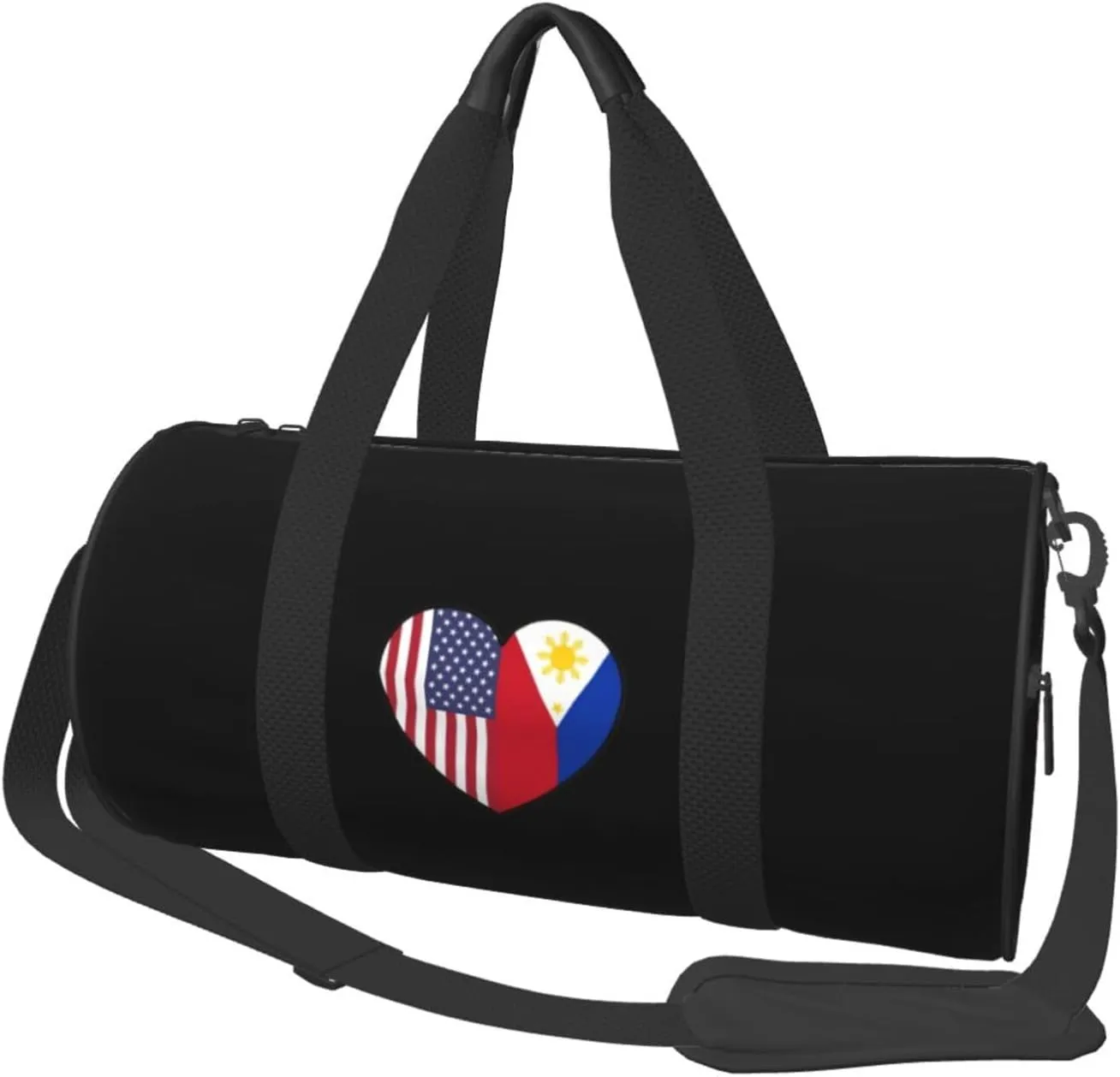 Philippines American Heart Flag Convertible Garment Bag with Shoulder Strap, Carry on Garment Duffel Bag for Men Women - Rolling Foldable for Travel Luggage Bags (Black)