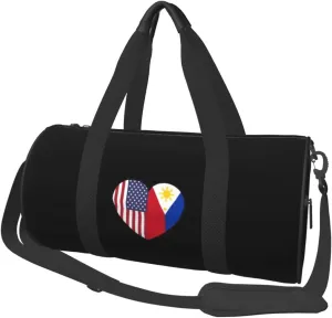 Philippines American Heart Flag Convertible Garment Bag with Shoulder Strap, Carry on Garment Duffel Bag for Men Women - Rolling Foldable for Travel Luggage Bags (Black)