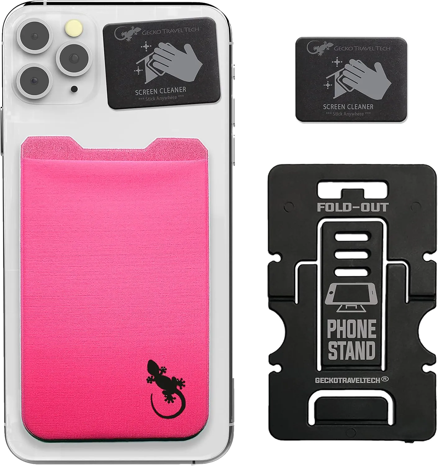 Phone Wallet - Adhesive Card Holder - Cell Phone Pouch - Stick on Lycra Pocket by Gecko - Carry Credit Cards and Cash