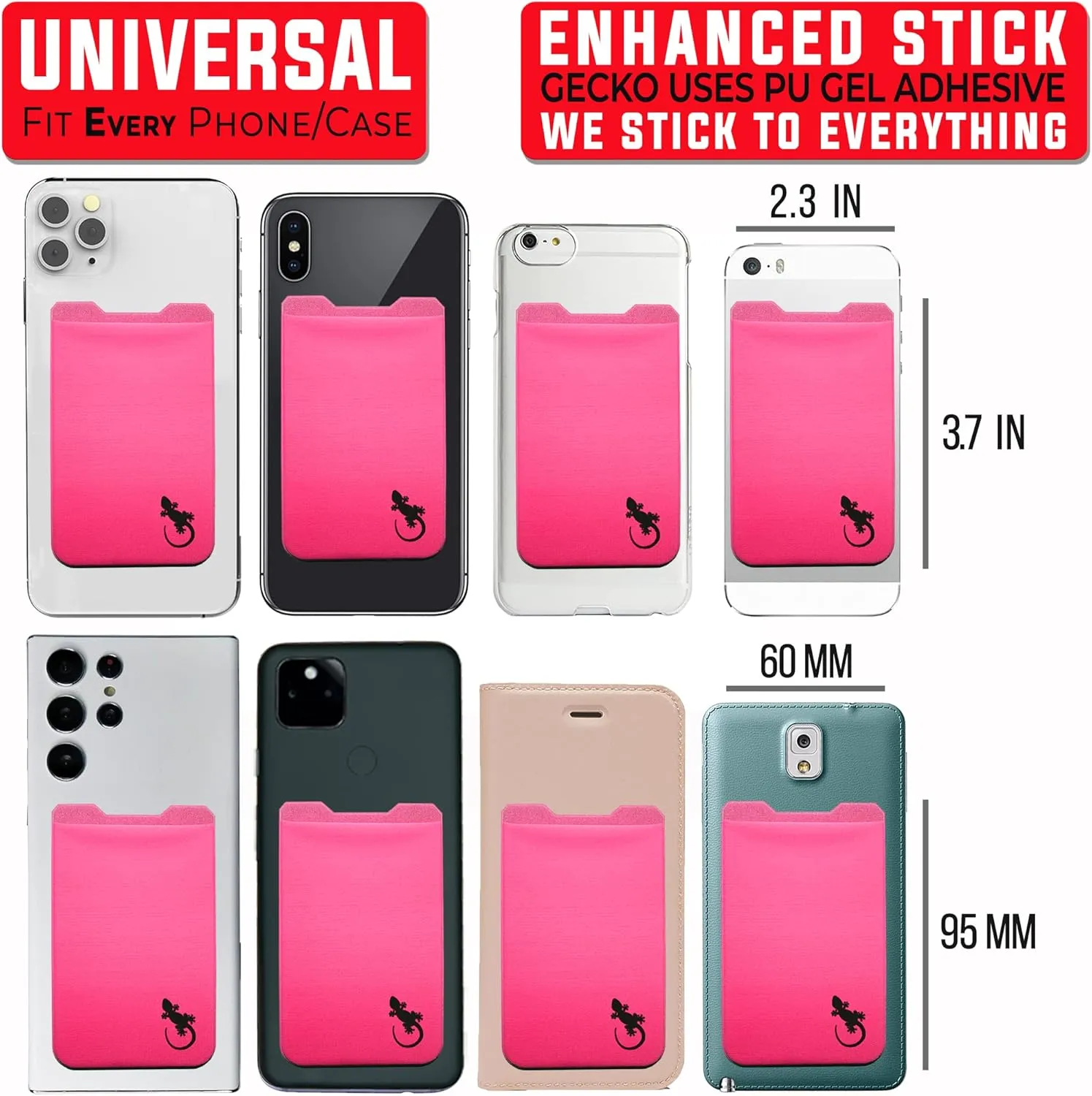 Phone Wallet - Adhesive Card Holder - Cell Phone Pouch - Stick on Lycra Pocket by Gecko - Carry Credit Cards and Cash