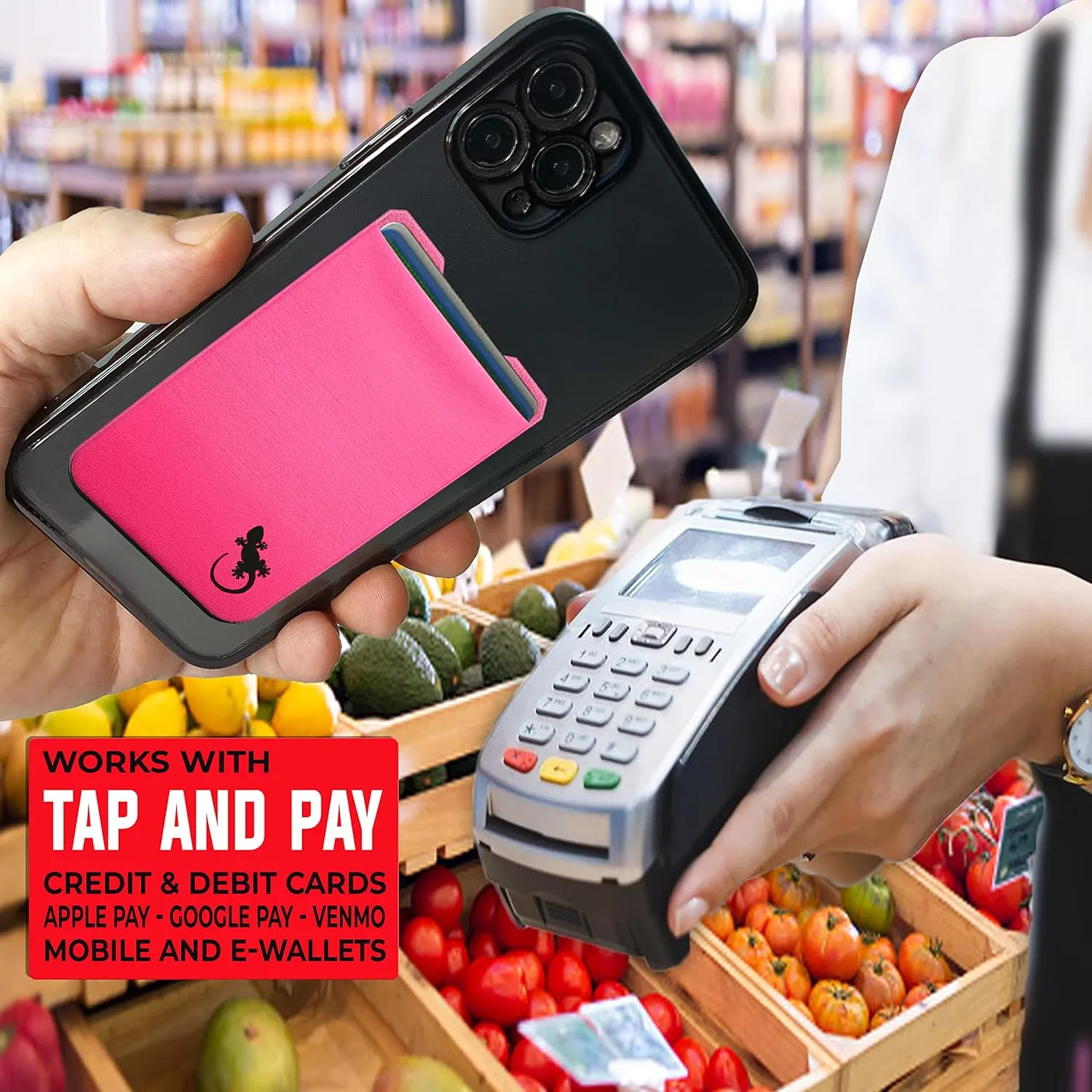 Phone Wallet - Adhesive Card Holder - Cell Phone Pouch - Stick on Lycra Pocket by Gecko - Carry Credit Cards and Cash
