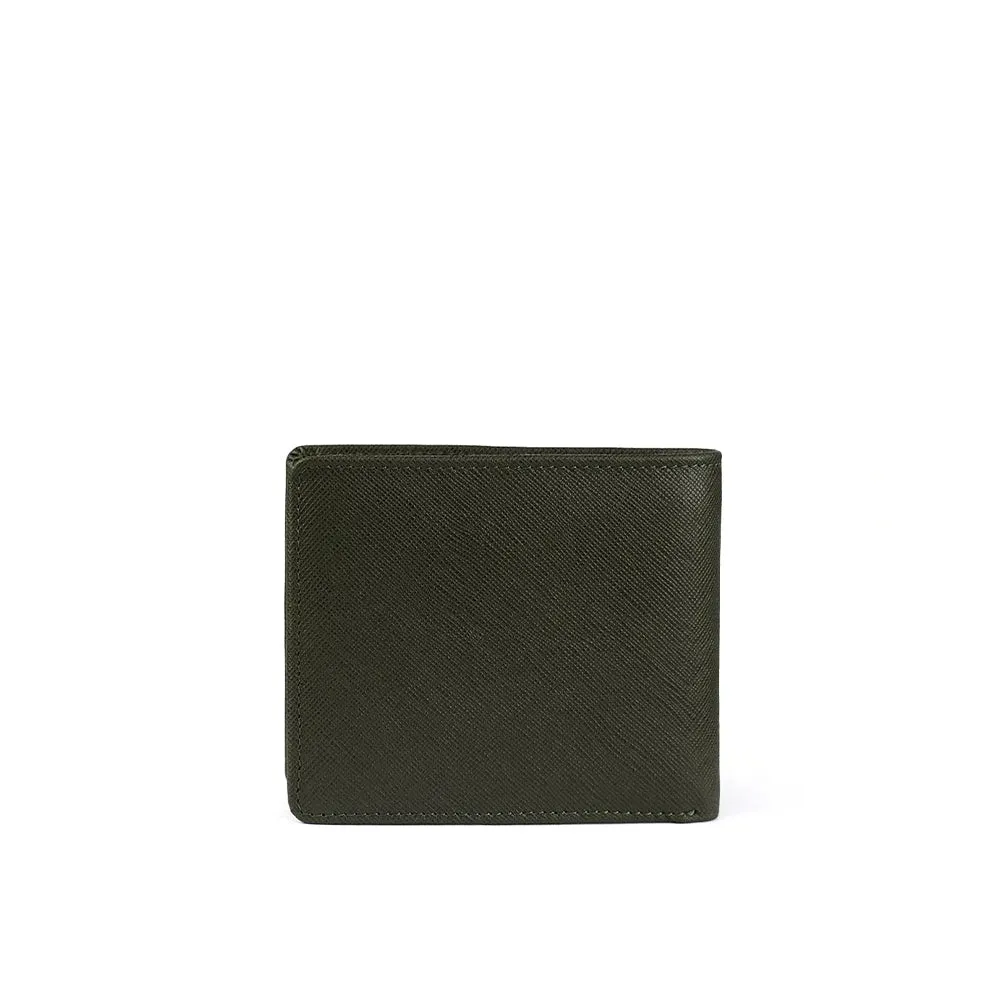 Picard Saffiano Men's Leather Bifold Wallet with Centre Flap And 14 Card Slots Including 1 ID Card Window(Military Green)
