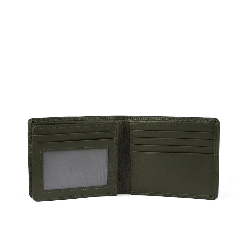 Picard Saffiano Men's Leather Bifold Wallet with Centre Flap And 14 Card Slots Including 1 ID Card Window(Military Green)