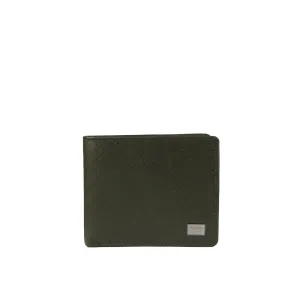 Picard Saffiano Men's Leather Bifold Wallet with Centre Flap And 14 Card Slots Including 1 ID Card Window(Military Green)