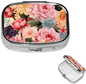 Pill Case with Mirror Retro 2 Compartment Pill Box Flower Pattern Small Pill Organizer for Purse or Pocket Decorative Metal Medicine Vitamin Organizer Unique Gifts