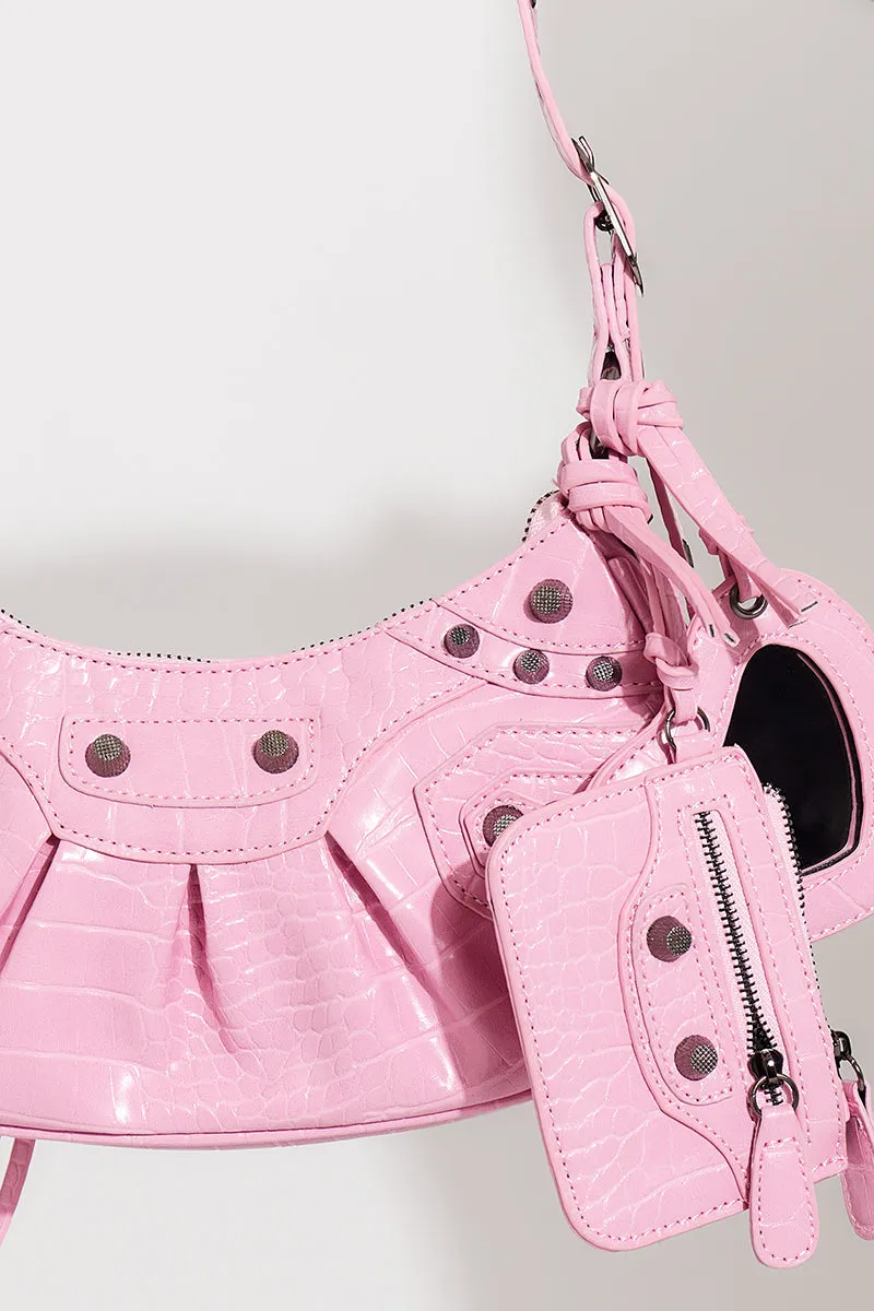 Pink Faux Leather Cagole Shoulder Bag