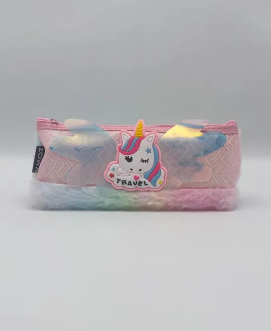 Pink Unicorn Pencil Pouch with Soft Plush Design