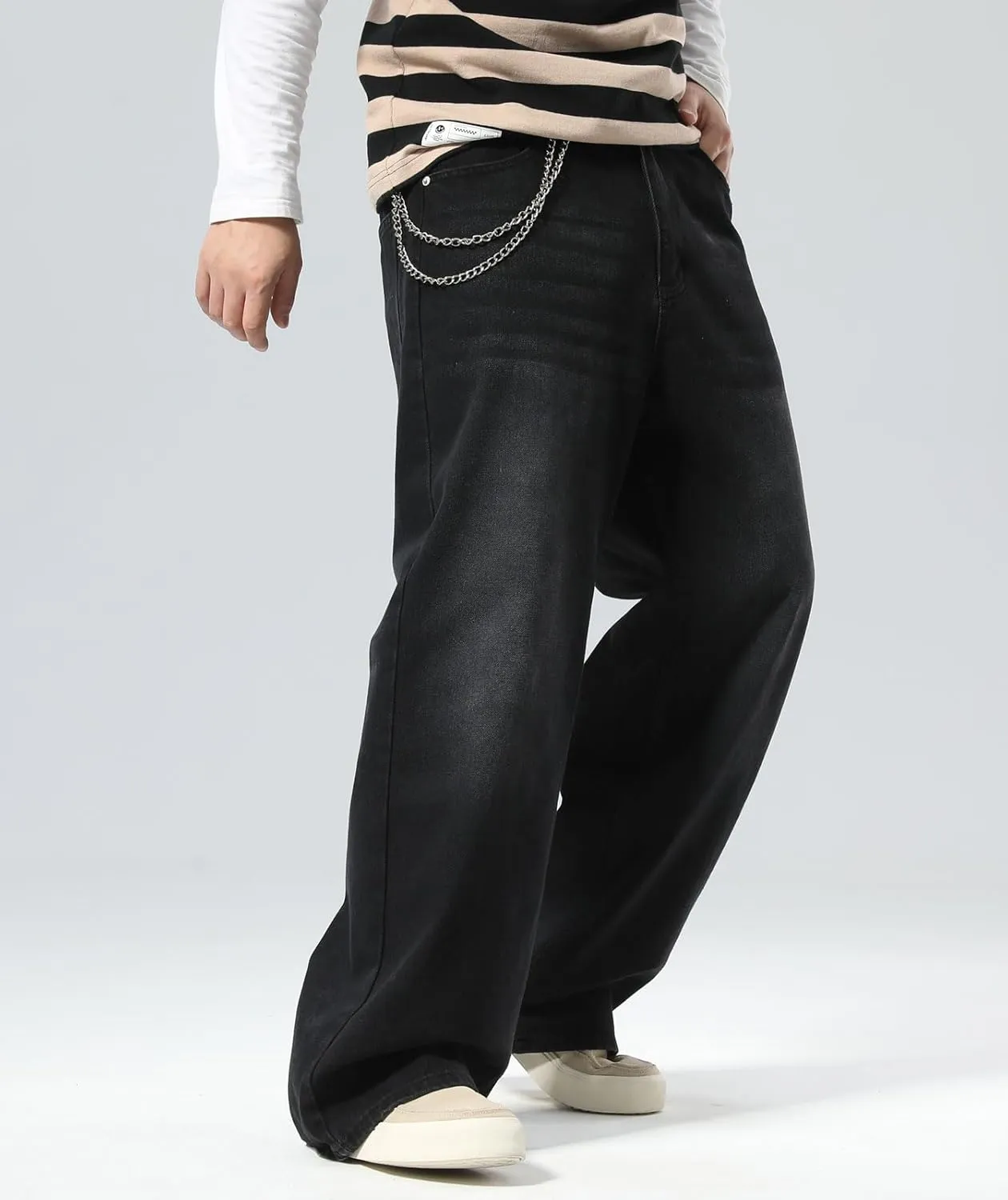 Plaid&Plain Men's Hip Hop Baggy Jeans Casual Wide Leg Y2k Skateboard Vintage Denim Pants Streetwear