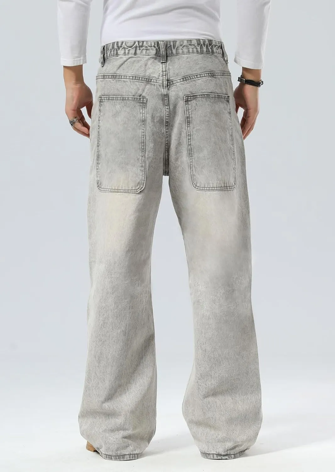 Plaid&Plain Men's Hip Hop Baggy Jeans Casual Wide Leg Y2k Skateboard Vintage Denim Pants Streetwear