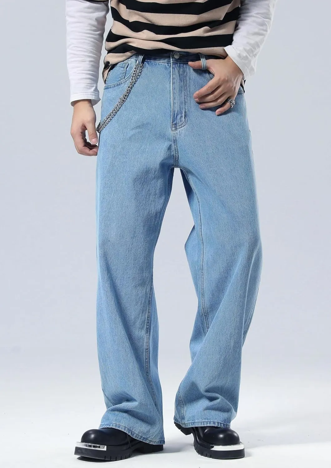 Plaid&Plain Men's Hip Hop Baggy Jeans Casual Wide Leg Y2k Skateboard Vintage Denim Pants Streetwear