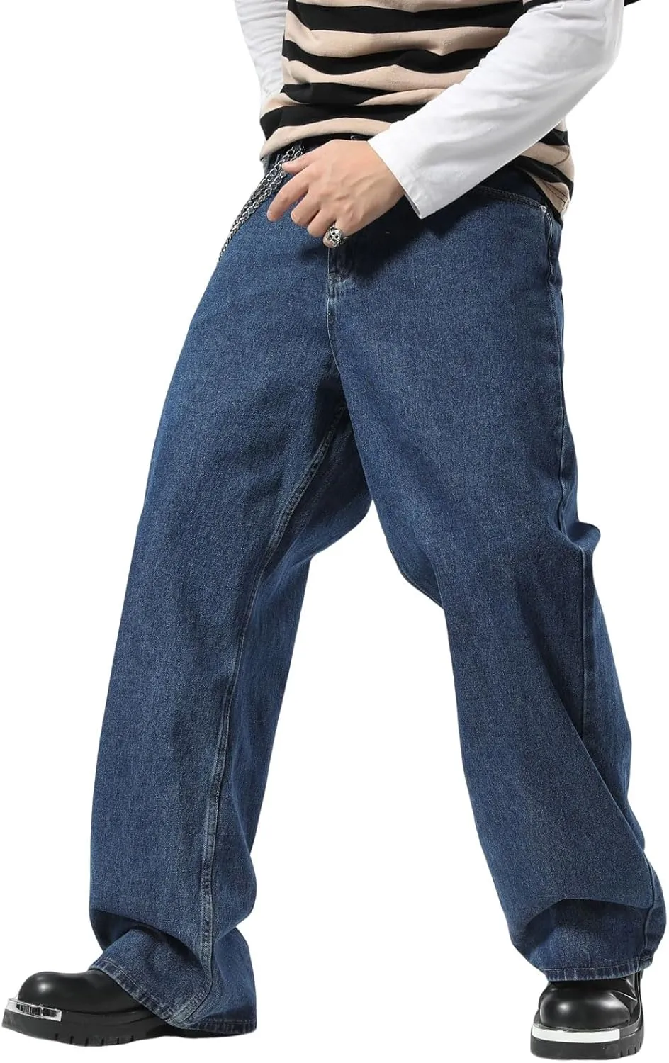 Plaid&Plain Men's Hip Hop Baggy Jeans Casual Wide Leg Y2k Skateboard Vintage Denim Pants Streetwear