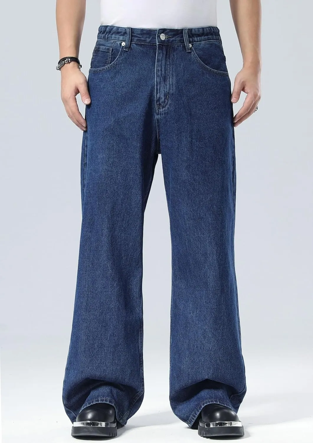Plaid&Plain Men's Hip Hop Baggy Jeans Casual Wide Leg Y2k Skateboard Vintage Denim Pants Streetwear