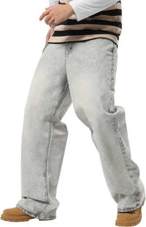 Plaid&Plain Men's Hip Hop Baggy Jeans Casual Wide Leg Y2k Skateboard Vintage Denim Pants Streetwear