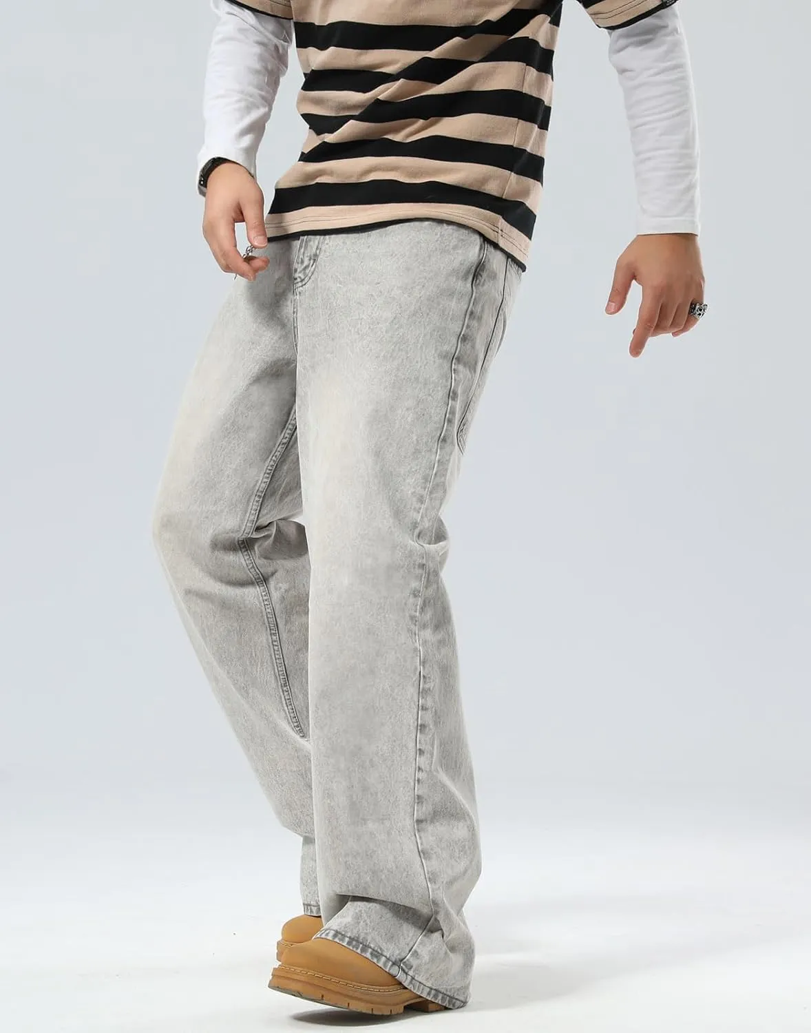 Plaid&Plain Men's Hip Hop Baggy Jeans Casual Wide Leg Y2k Skateboard Vintage Denim Pants Streetwear