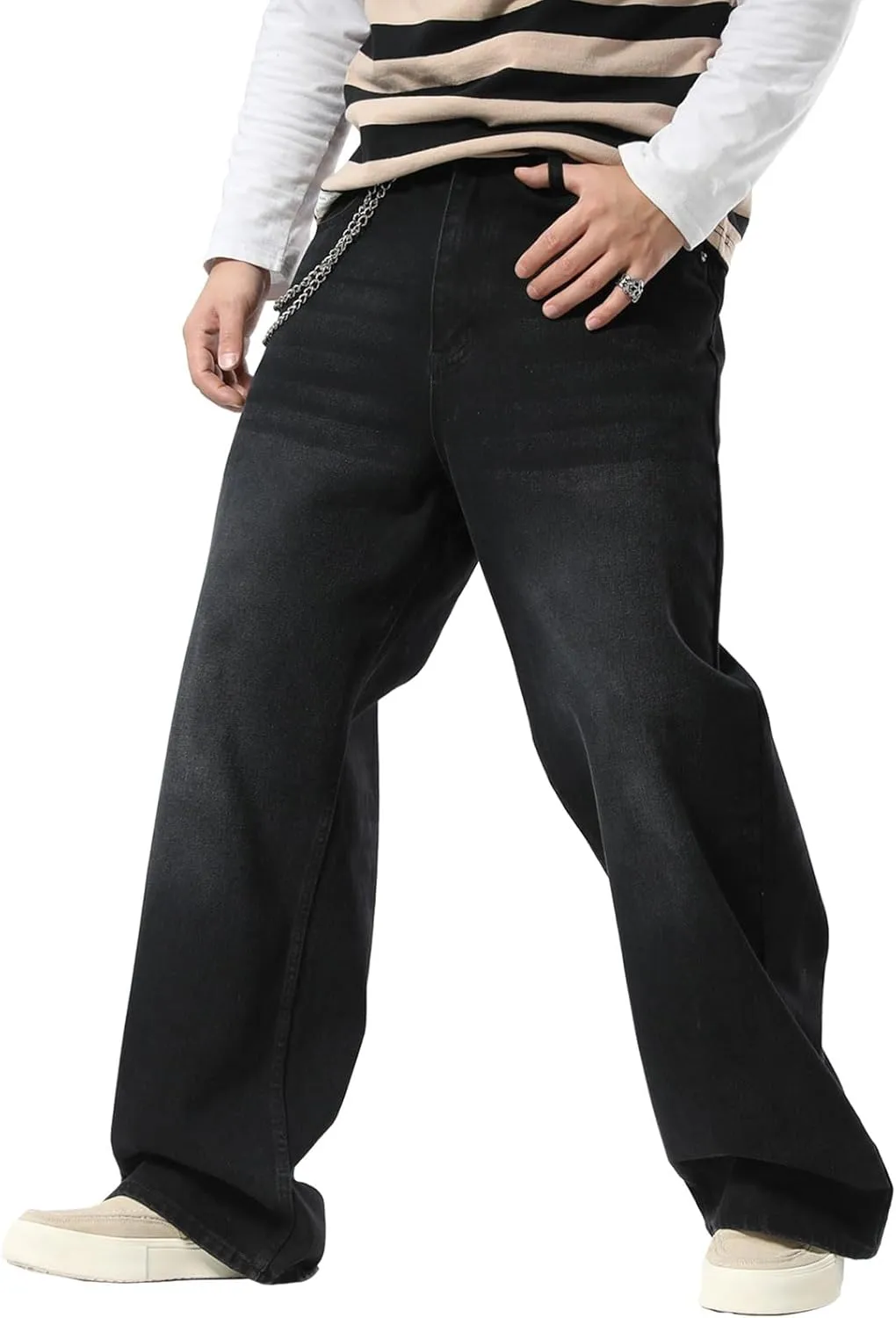 Plaid&Plain Men's Hip Hop Baggy Jeans Casual Wide Leg Y2k Skateboard Vintage Denim Pants Streetwear